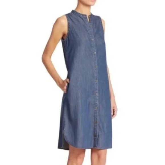 Eileen Fisher Sleeveless Button-Front Denim Dress XS - Picture 1 of 13